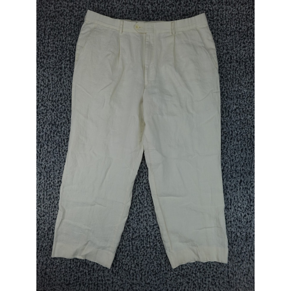 Linen Trousers Mens 39 Cream Pleated Straight Leg Spanish Fabric 11753